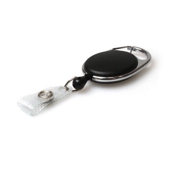 Picture of Black carabiner ID badge reel with reinforced strap. 60270173