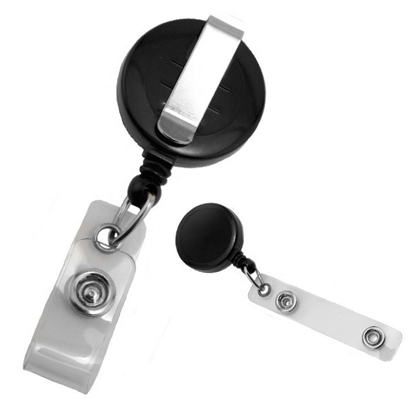 Bilde av Svart karabinkrok ID-kortholder med belteklips og 22 mm stropp som kan trykkes. 60270178