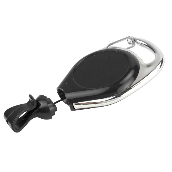 Picture of Black carabiner No-Twist ID badge reel with card clip. 60270142U