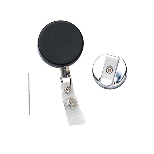 Bilde av Svart tung ID-kortholder med wire / stålvaier / kabel, belteklips og stroppklips. 60270144