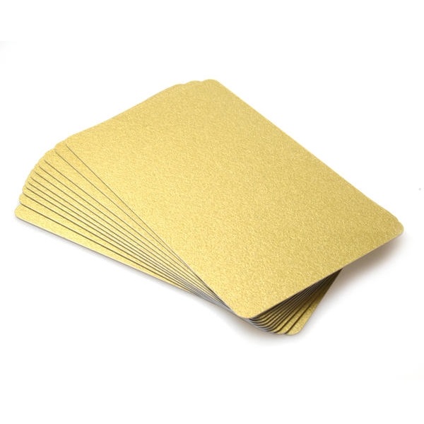 Billede af Blanke tynde guld plastkort - 0,48 mm / 480 micron (HVID KERNE). 70102028LI420