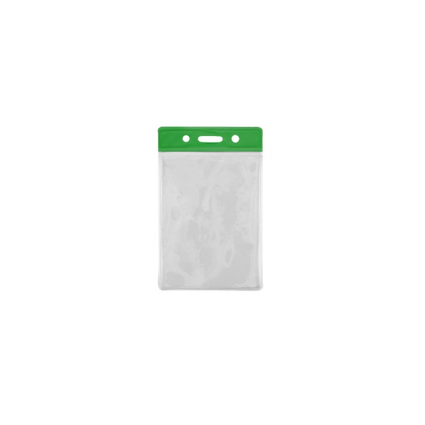 Picture of 86x54 mm Card holder / carrying case soft plastic. Green top / clear (vertical / portrait). 60270306