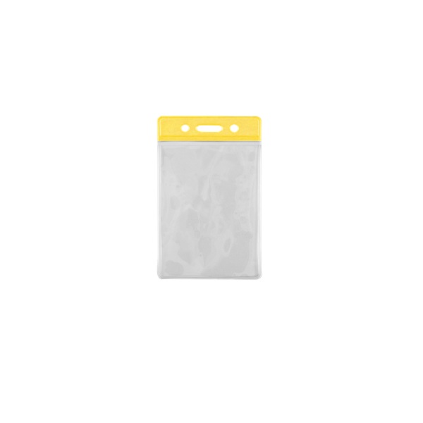 Picture of 86x54 mm Card holder / carrying case soft plastic. Yellow top / clear (vertical / portrait). 60270307