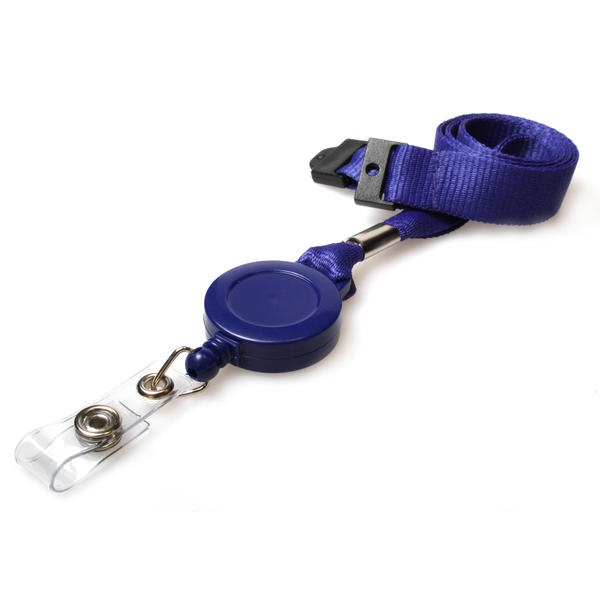 Picture of Blue 15 mm recycled plain lanyards with yoyo card reel and clear vinyl strap. 60270628