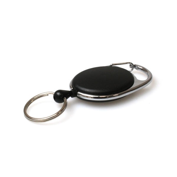 Picture of Black carabiner ID badge reel with key ring. 60270194