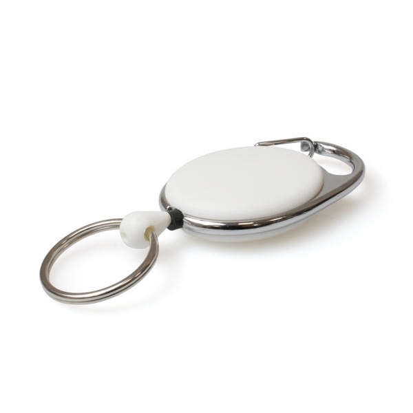 Picture of White carabiner ID badge reel with key ring. 60270226