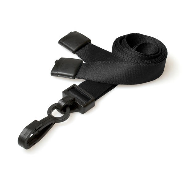 Picture of Black lanyard / Keyhanger 15 mm with plastic J clip - Recycled. 60270571