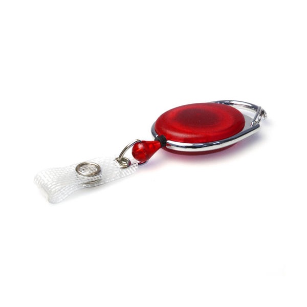 Picture of Red translucent carabiner ID badge reel with reinforced strap. 60270233