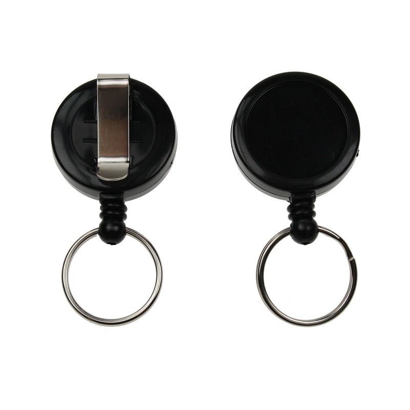 Picture of Black badge reel with belt clip and key ring. 60270227