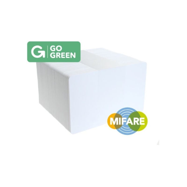 Billede af Genbrugsplast MIFARE Classic® 1K EV1 / S50 hvide plastkort blanke berøringsfrie lavet af 85% genbrugsplast- CR80. 70102320