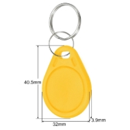 Bild på Yellow rewriteable Key fob 13.56 MHz. 13.56 Compatible 1K Magic UID – Changeable UID. Keyfob. 70102947 (DE,SE,NO,FI,RO,PL)